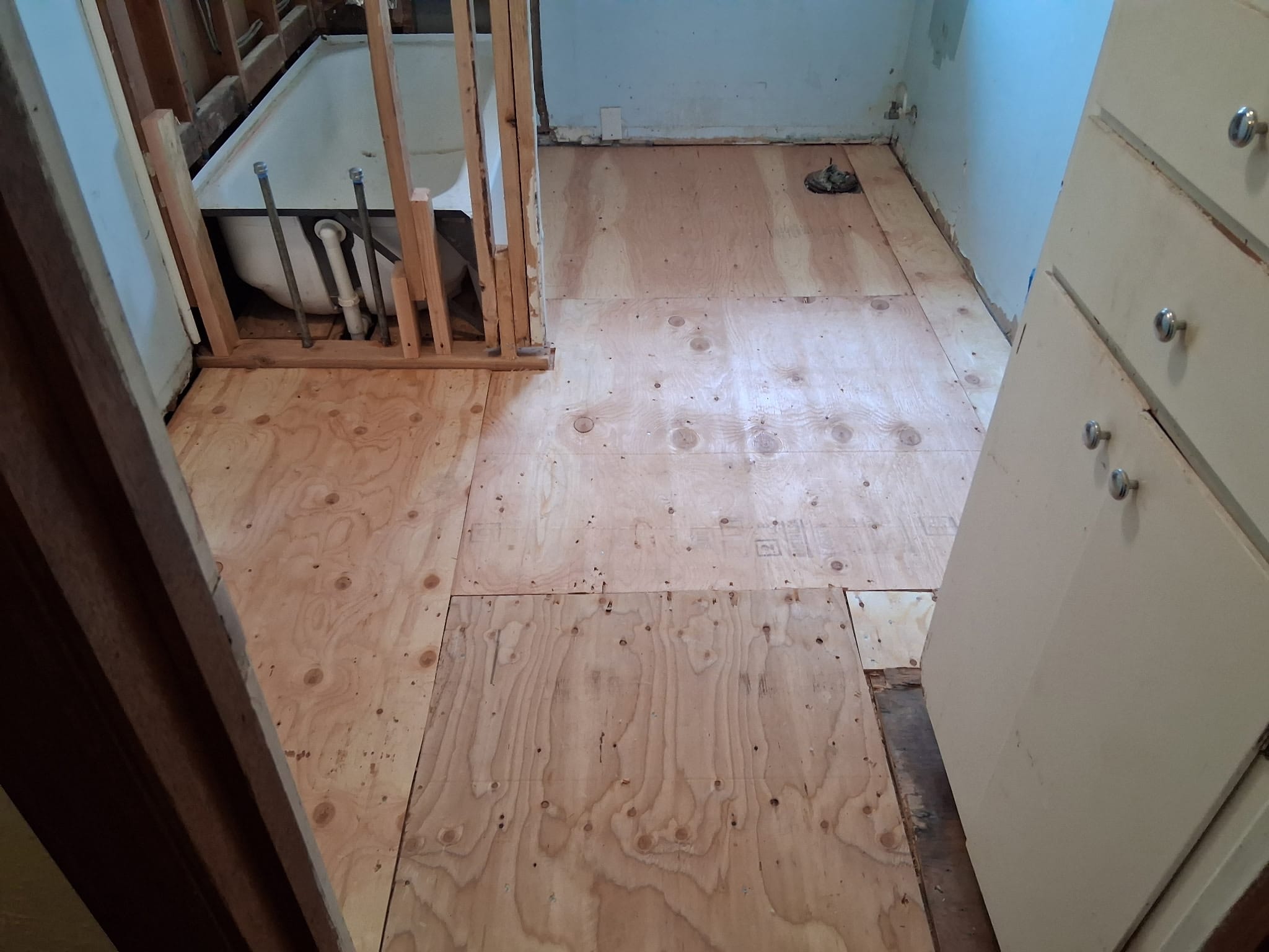 Interior remodel work after a bathroom subfloor repair
